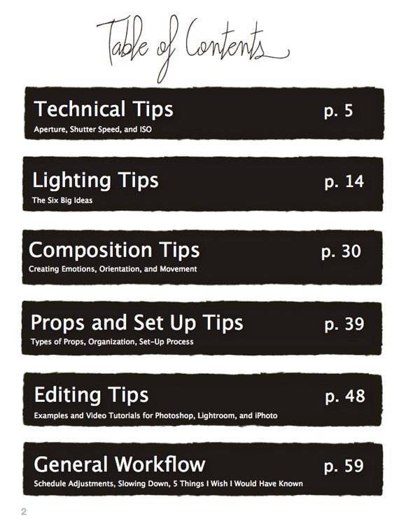 Tasty Food Photography - Table of Contents