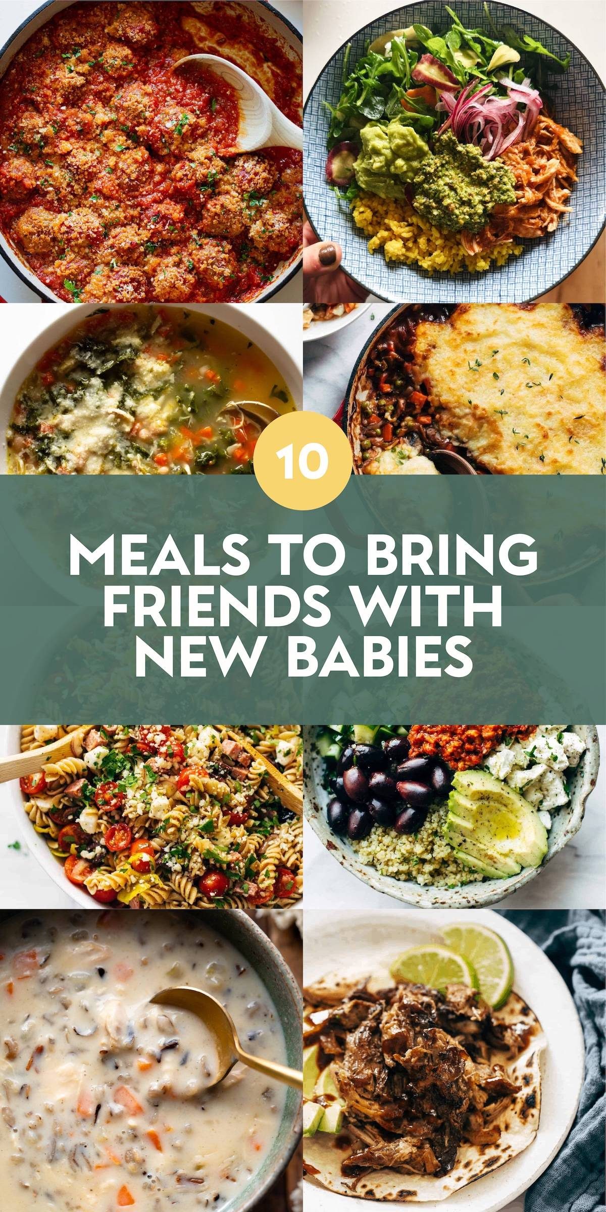 Collage of images of recipes to bring friends with new babies.
