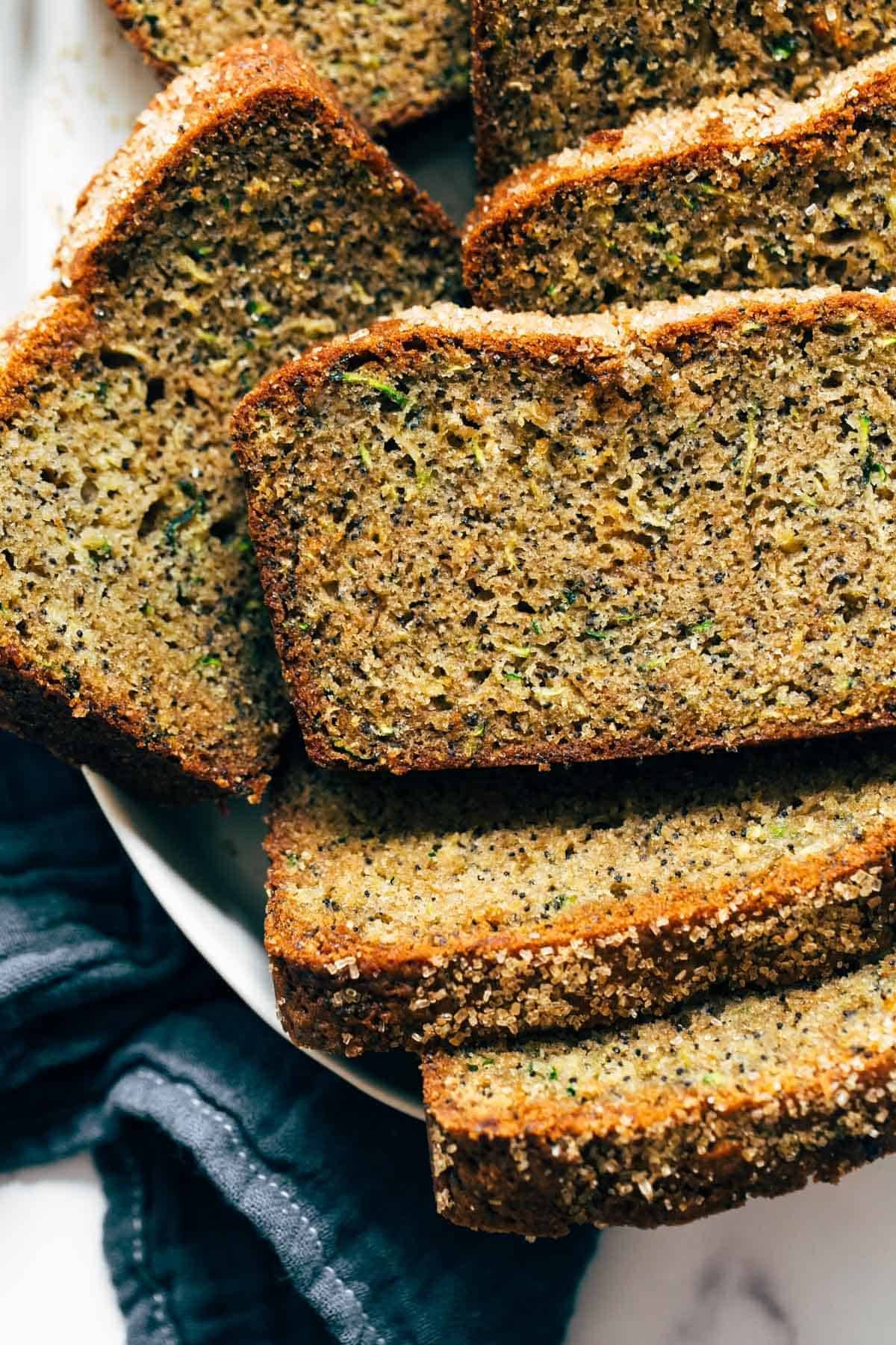 Zucchini bread slices.