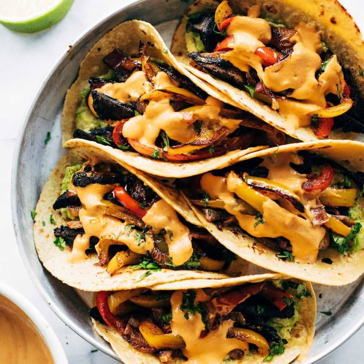 Veggie fajitas on a plate.