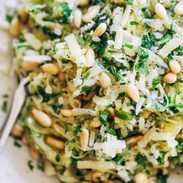 Garlic Butter Spaghetti Squash with Herbs packed with pine nuts and Gruyère cheese. 300 calories. | pinchofyum.com #squash #vegetarian #recipe